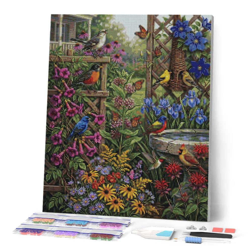 Figured'Art Vleugels tussen de bloemen diamond painting vierkant