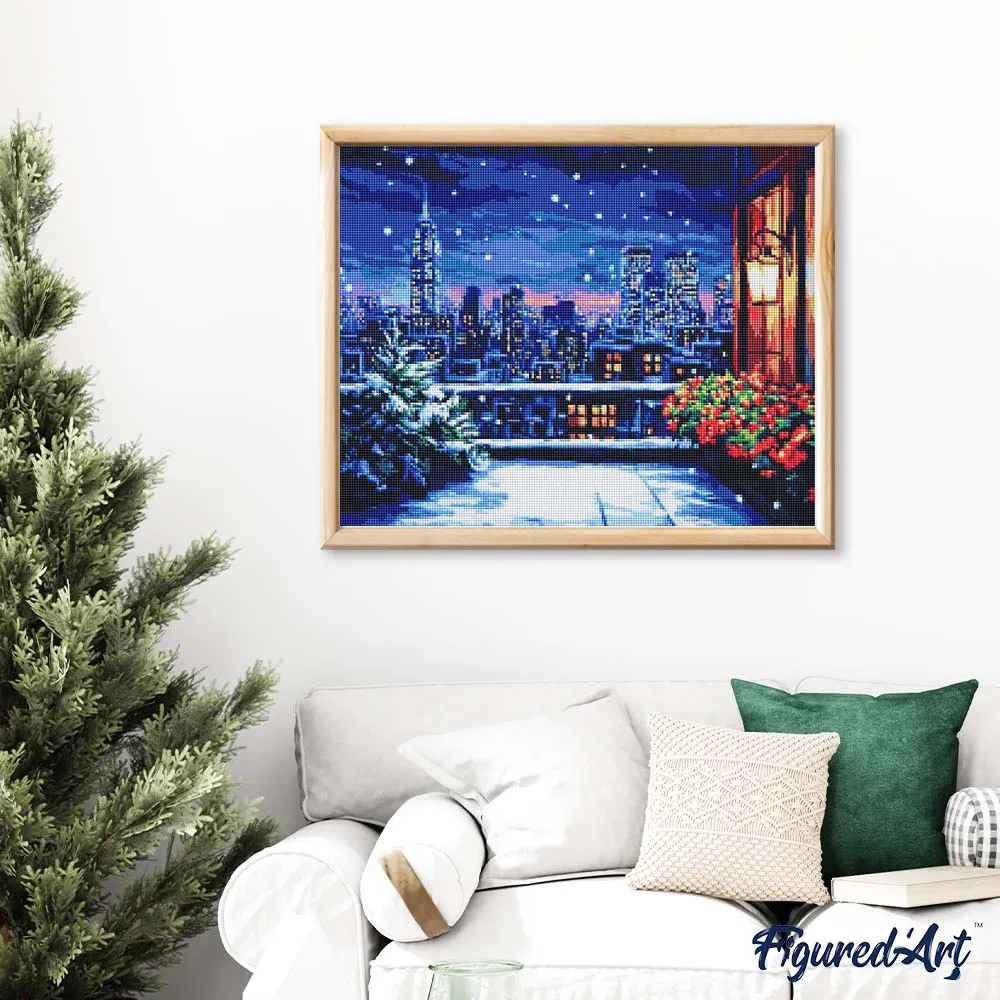 Figured'Art Winterbalkon diamond painting 40x50 cm rond full drill