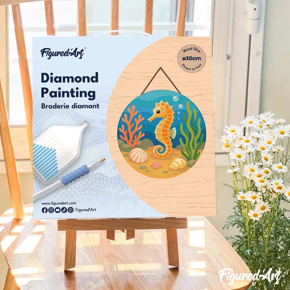 Figured'Art Zeepaardje diamond painting houten schijf 30cm rond