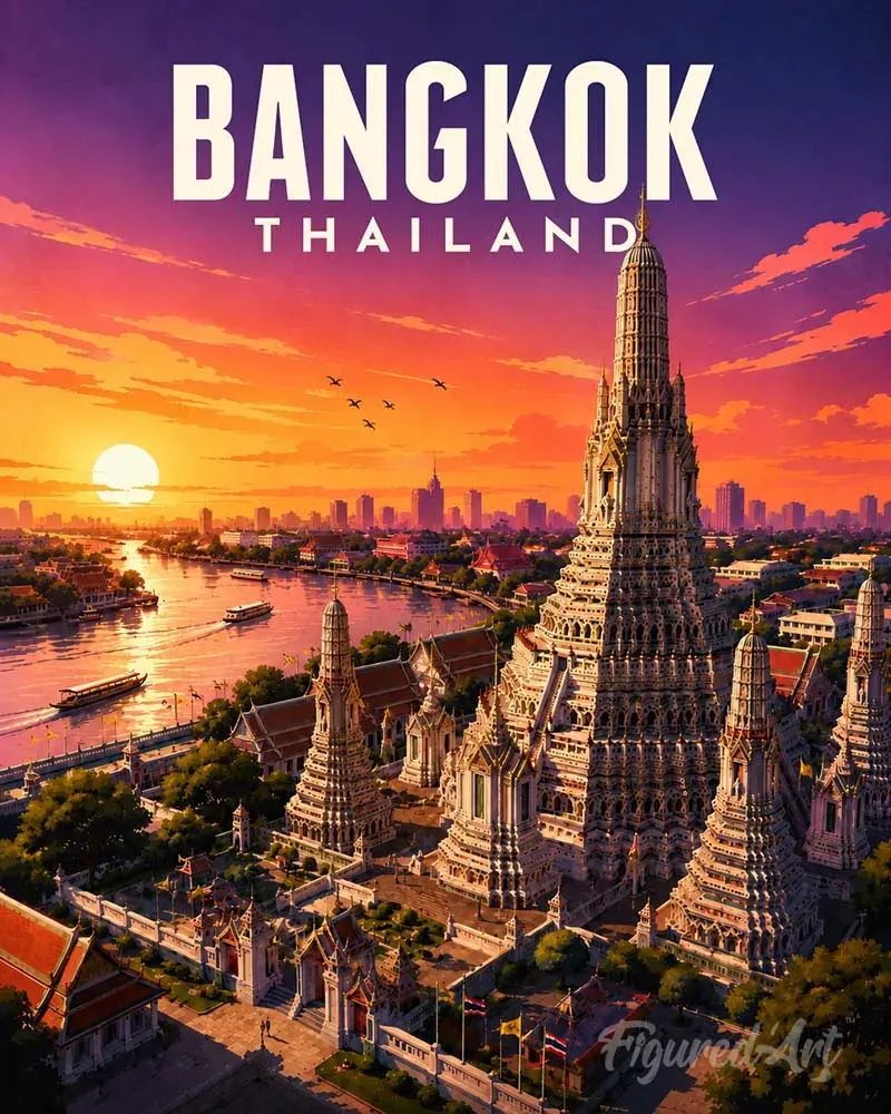 Figured'Art Bangkok Tempel schilderen op nummer reisaffiche