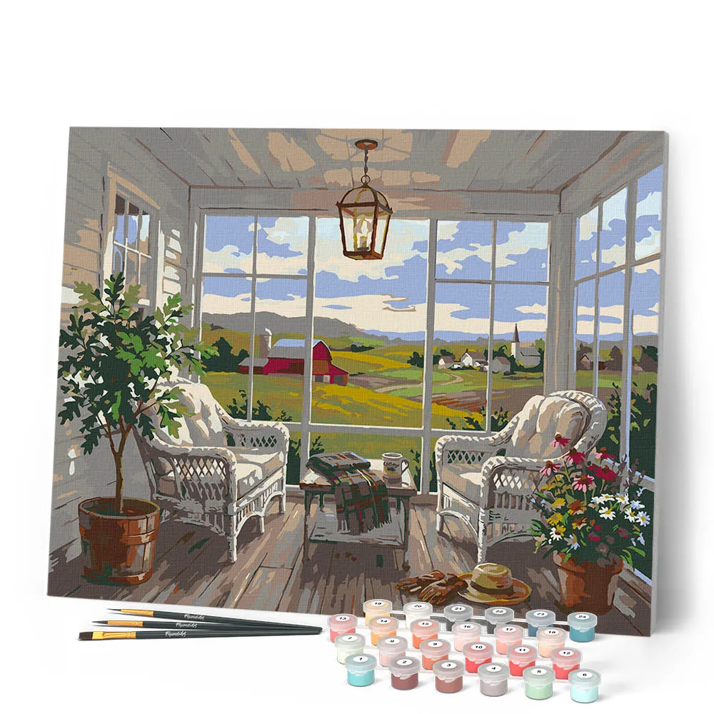 Figured'Art Rustige veranda schilderen op nummer 40x50 cm landschap