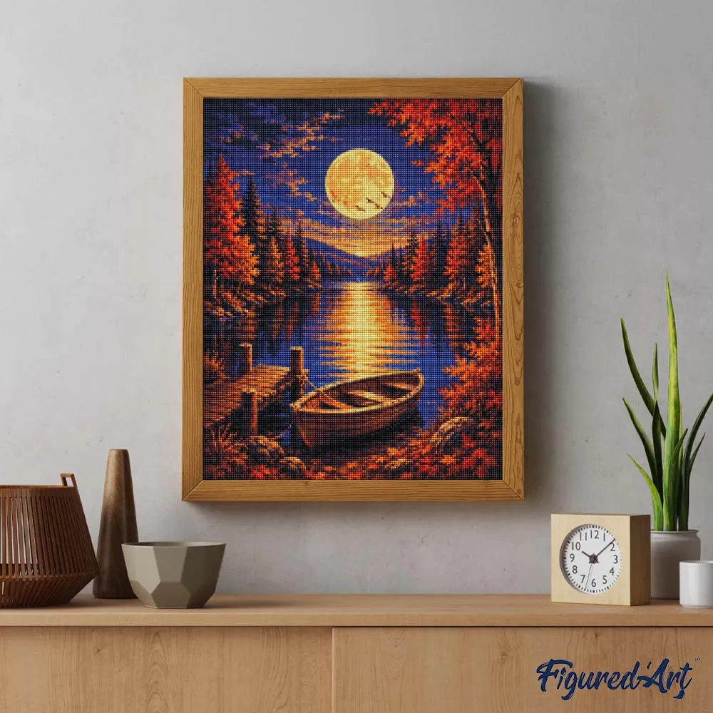 Figured'Art Harvest Moon boven het Meer diamond painting 40x50 cm