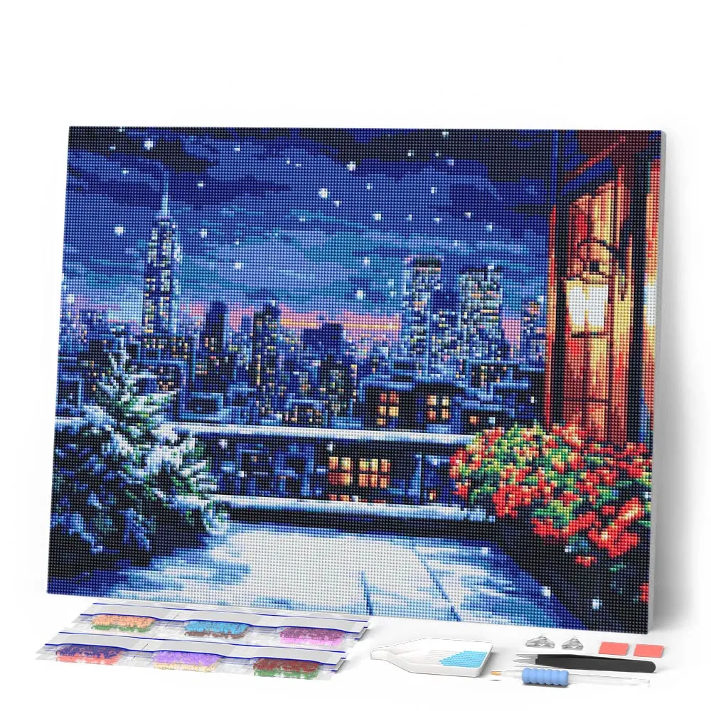 Figured'Art Winterbalkon diamond painting 40x50 cm rond full drill