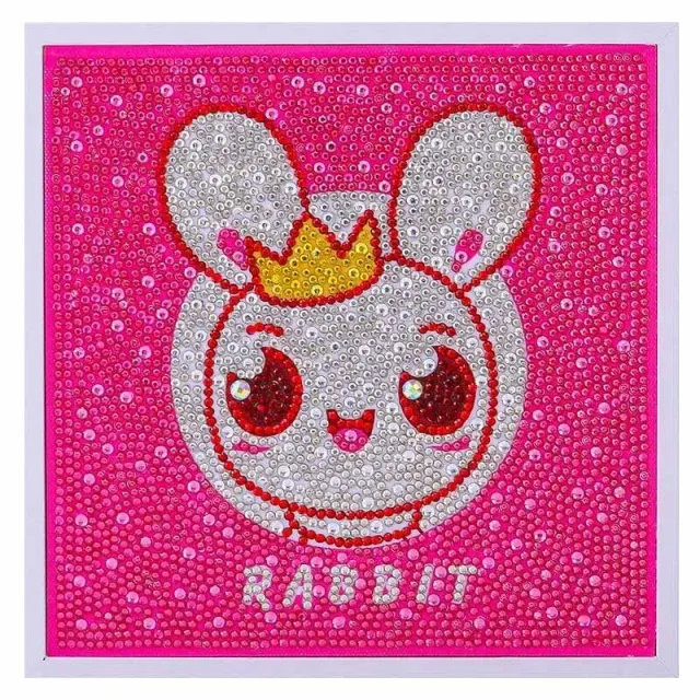 Figured'Art Konijn met fotolijst diamond painting kinderen 20x20 cm