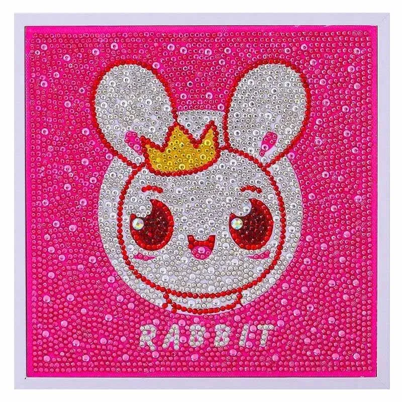 Figured'Art Konijn met fotolijst diamond painting kinderen 20x20 cm
