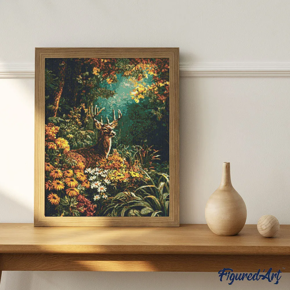 Figured'Art Diamond Painting Hert tussen herfstbloemen 40x50cm