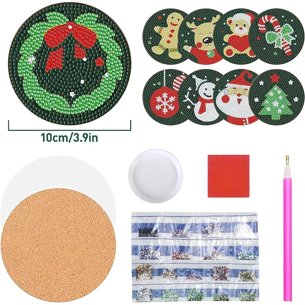 Figured'Art Diamond Painting 5D Kerstthema onderzetters 10x10cm