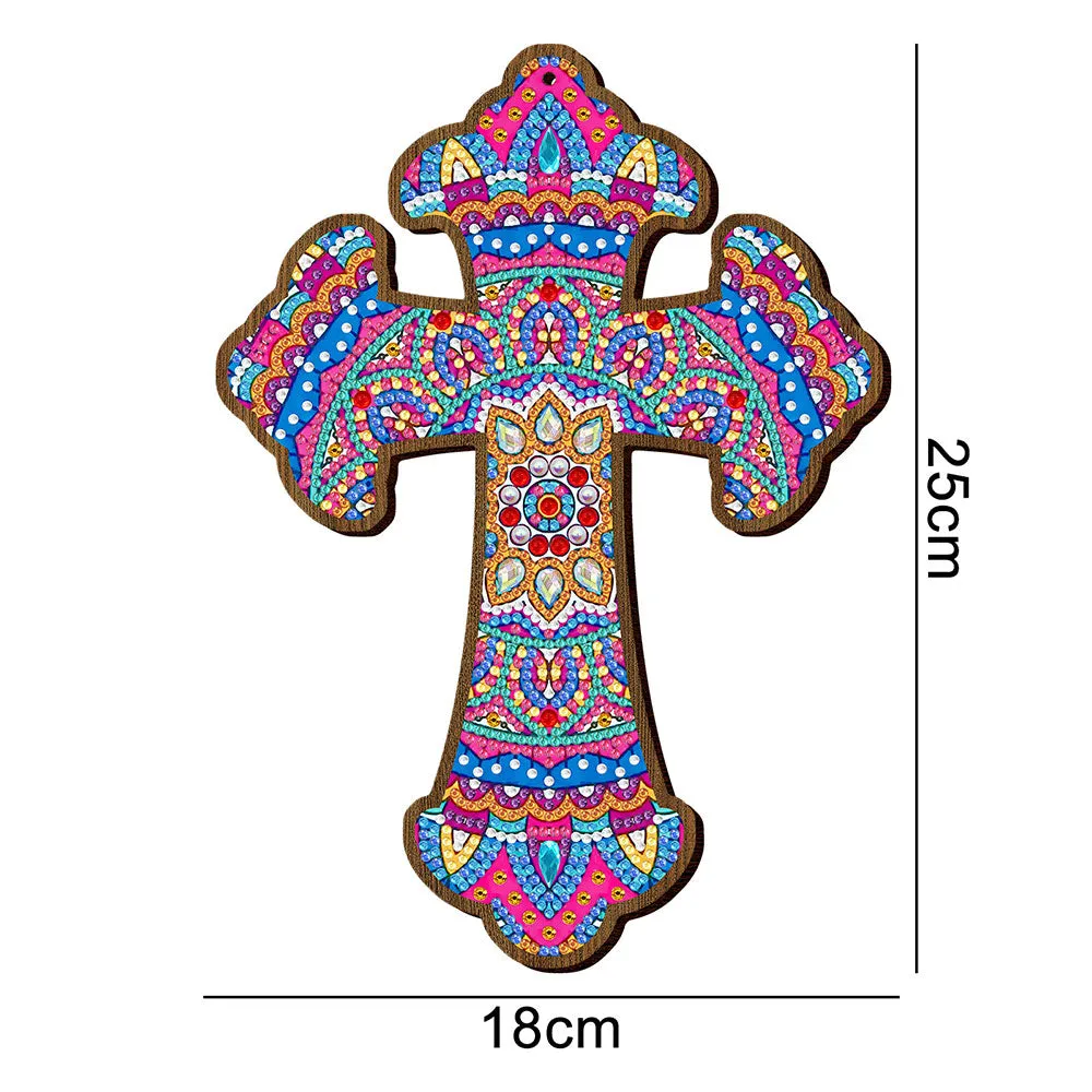 Figured'Art Kruis Mandala diamond painting deurhanger 25x18cm hout