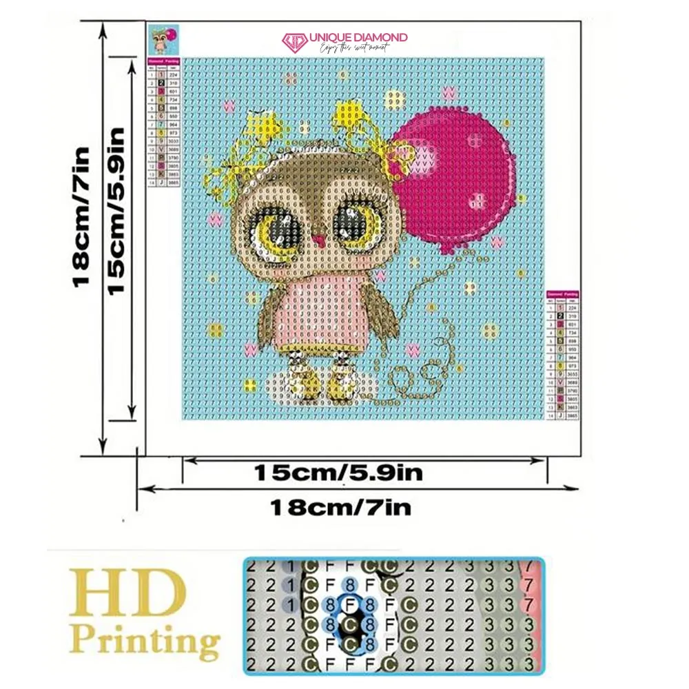 Figured'Art Uil diamond painting 15x15cm met lijst rond