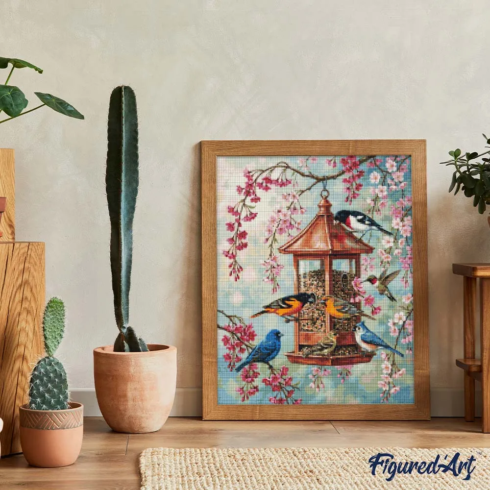 Figured'Art Kersenbloesemvogels diamond painting 40x50cm rond
