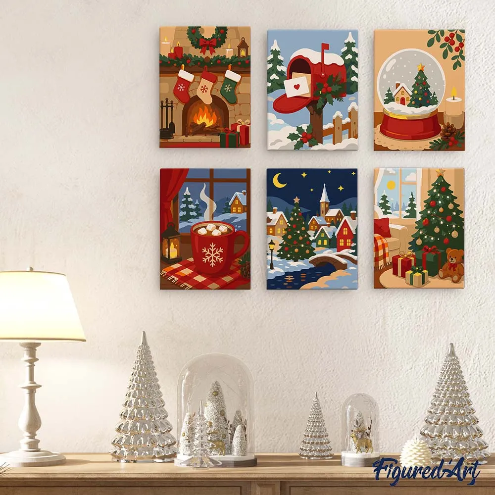 Figured'Art Kerstherinneringen mini schilderen op nummer 6 stuks winter