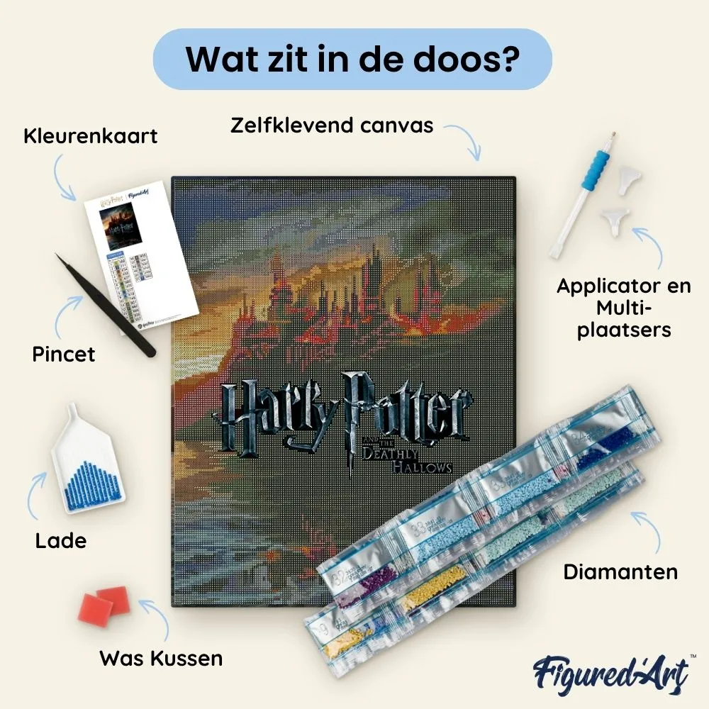 Figured'Art Hogwarts in Vlammen diamond painting 40x50cm ingelijst