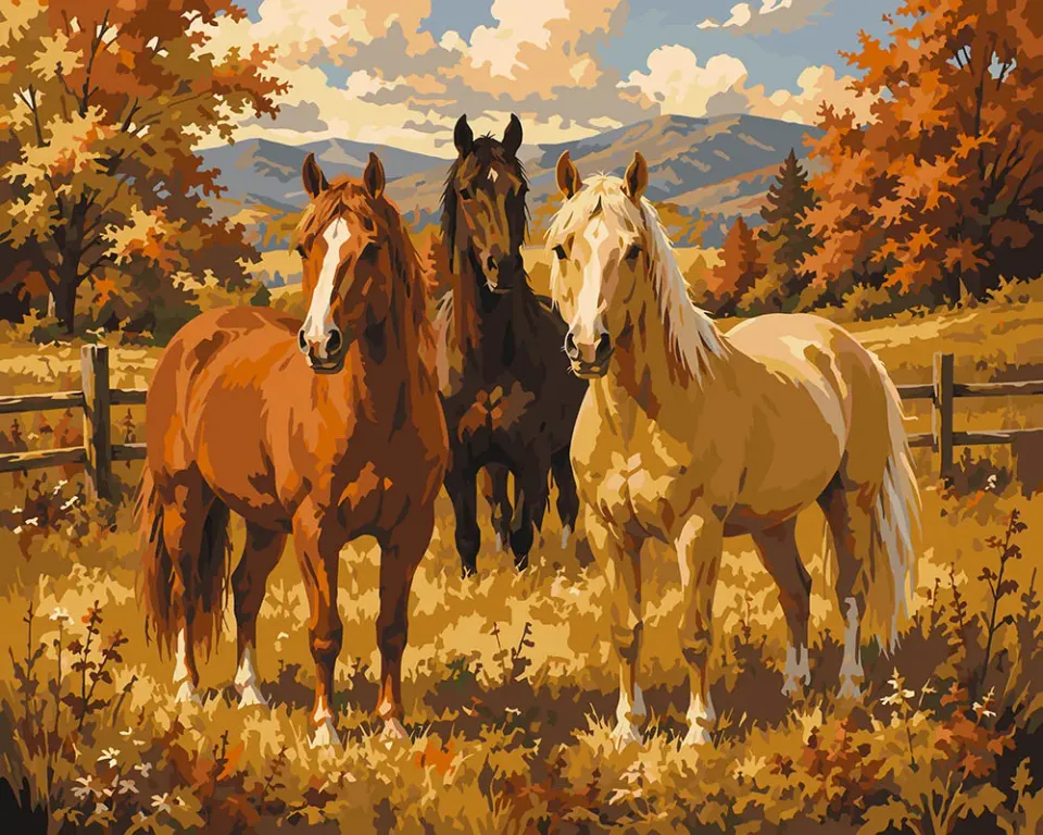 Figured'Art Paarden op de Herfstweide schilderij schilderen op nummer 40x50 cm