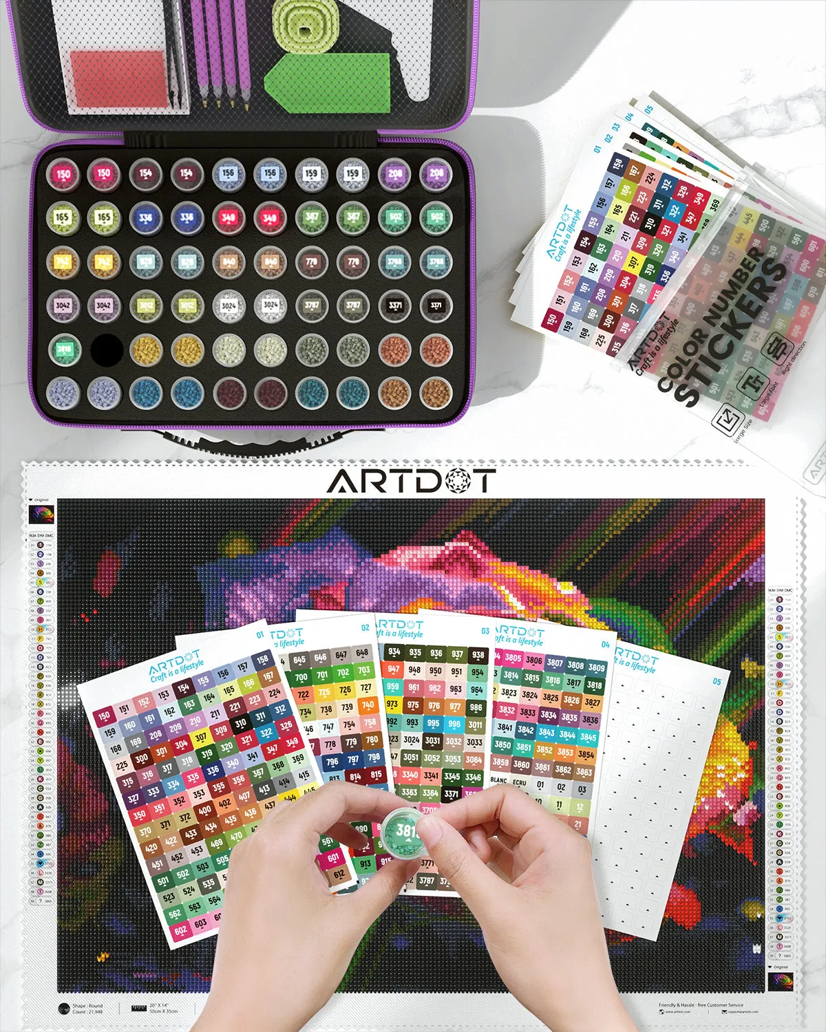ARTDOT DMC diamond painting labels opbergstickers 2 sets
