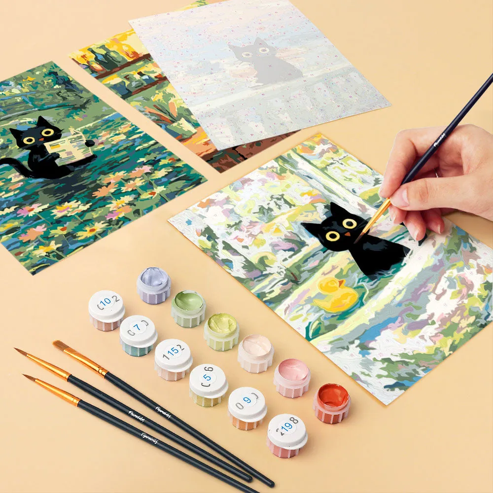Figured'Art Mini Kat in Claude Monet-stijl schilderen op nummer 6 stuks