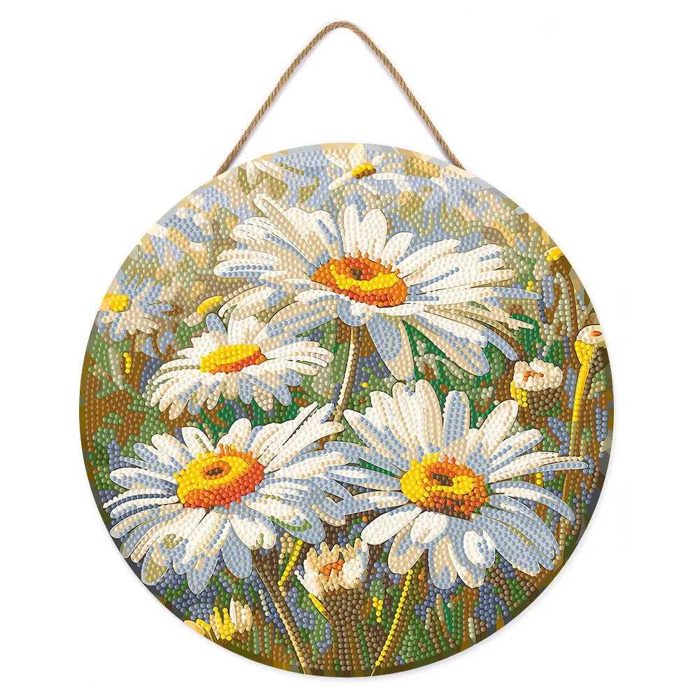 Figured'Art Madeliefjes diamond painting hout 30 cm rond full drill