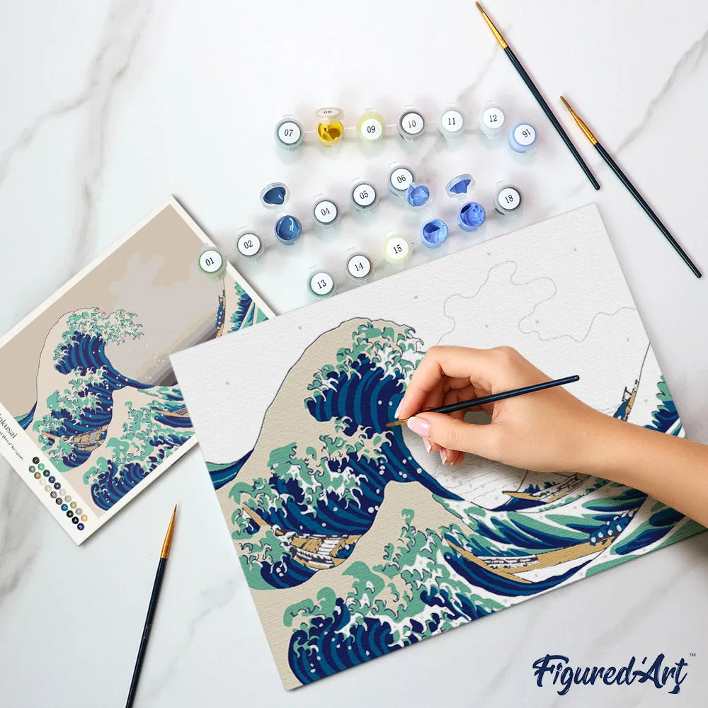 Figured'Art Grote Golf bij Kanagawa Schilderen op Nummer Cadeauset