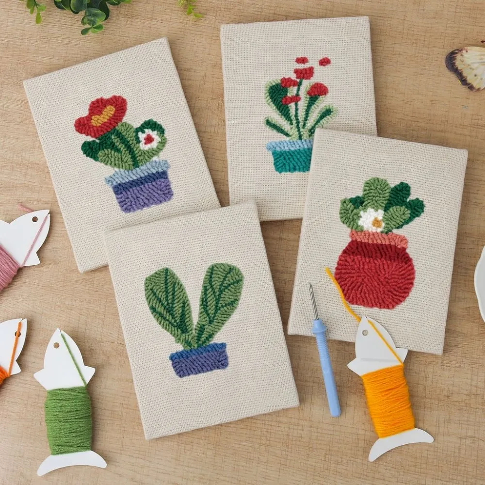 Figured'Art Thuis Tuin Sfeer punch needle set 4 stuks 15x20 cm