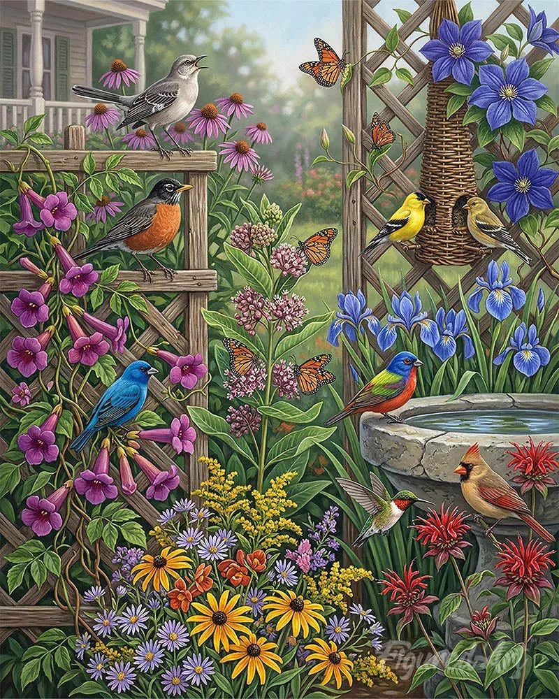 Figured'Art Vleugels tussen de bloemen diamond painting vierkant