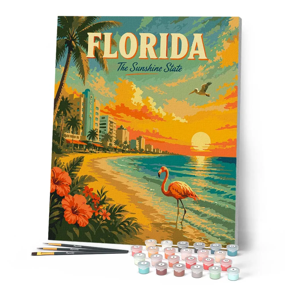 Figured'Art Vintageposter Florida The Sunshine State schilderen op nummer 40x50 cm