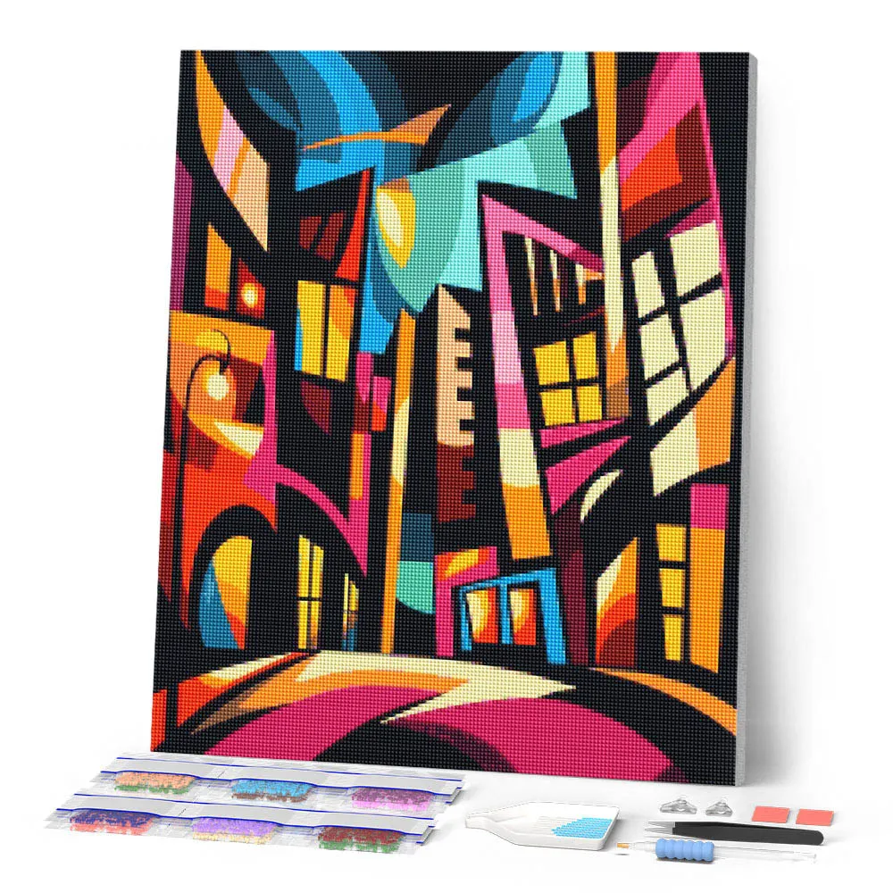 Figured'Art Gedurfd Abstract Stadsgezicht diamond painting 40x50 cm