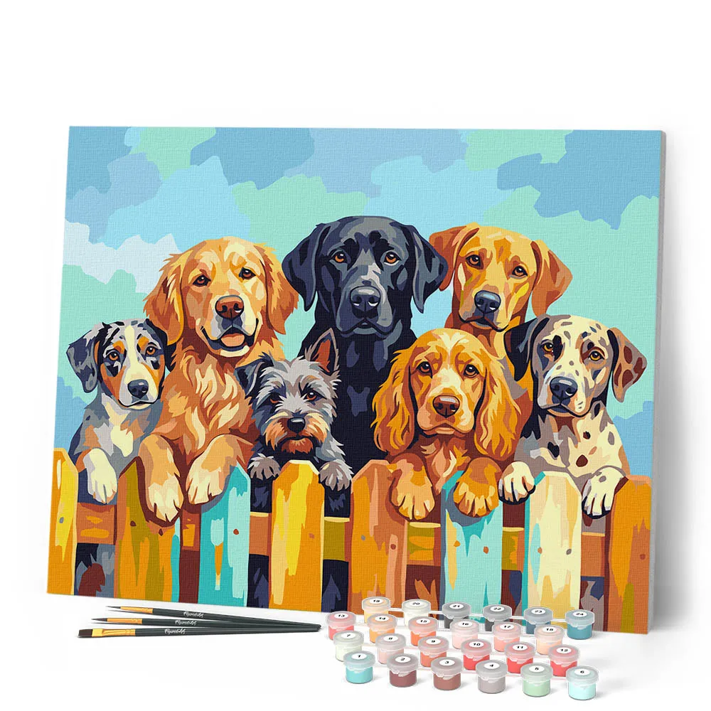 Figured'Art Honden bij het hek schilderen op nummer eenvoudig dieren