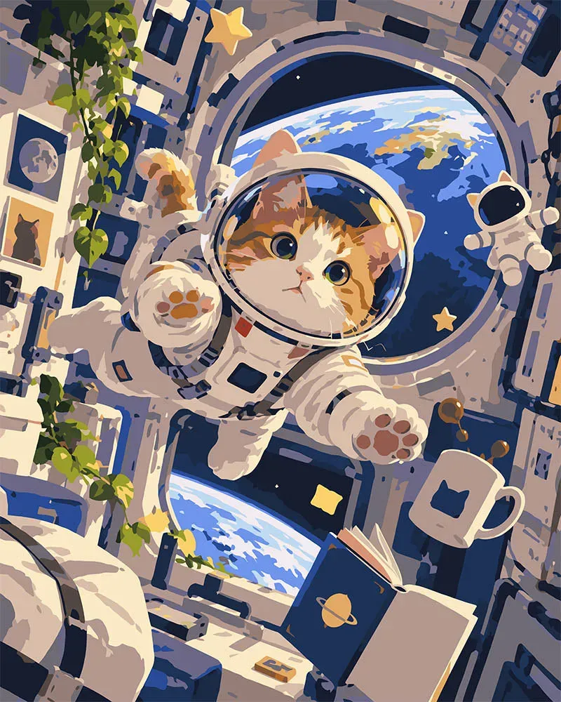 Figured'Art Avontuur van de Astronautenkat schilderen op nummer 40x50 cm
