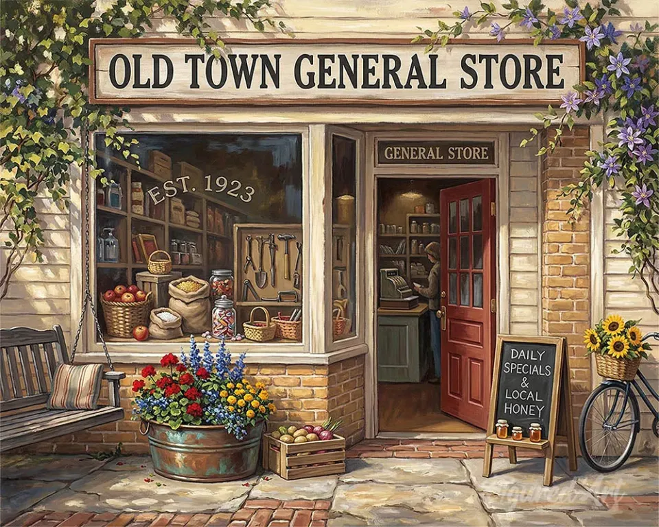 Figured'Art Gemengde winkel oude stad schilderen op nummer 40x50