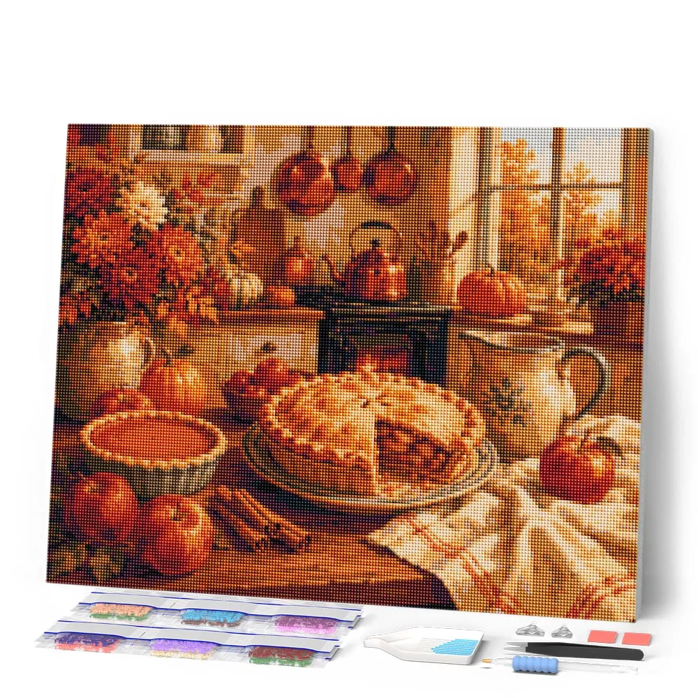 Figured'Art Herfstse Keuken diamond painting 40x50 cm taarten