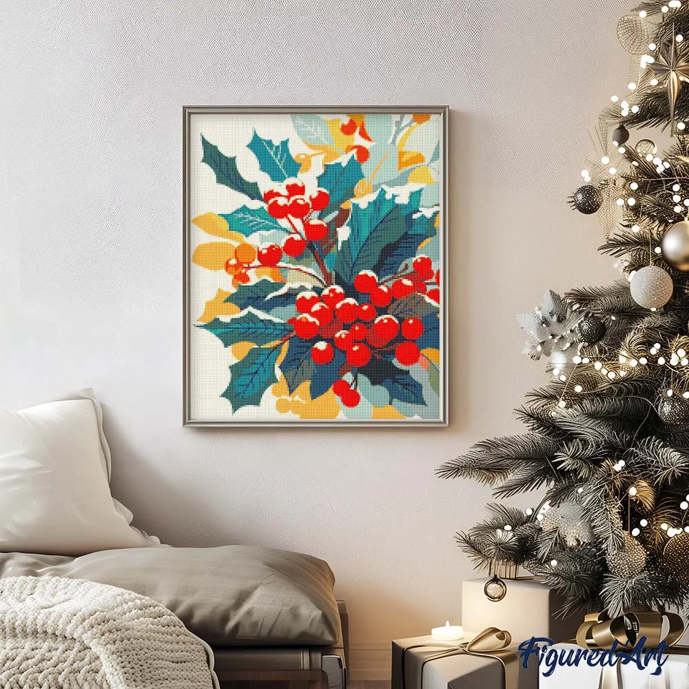 Figured'Art Besneeuwde Hulst diamond painting 40x50 cm winter