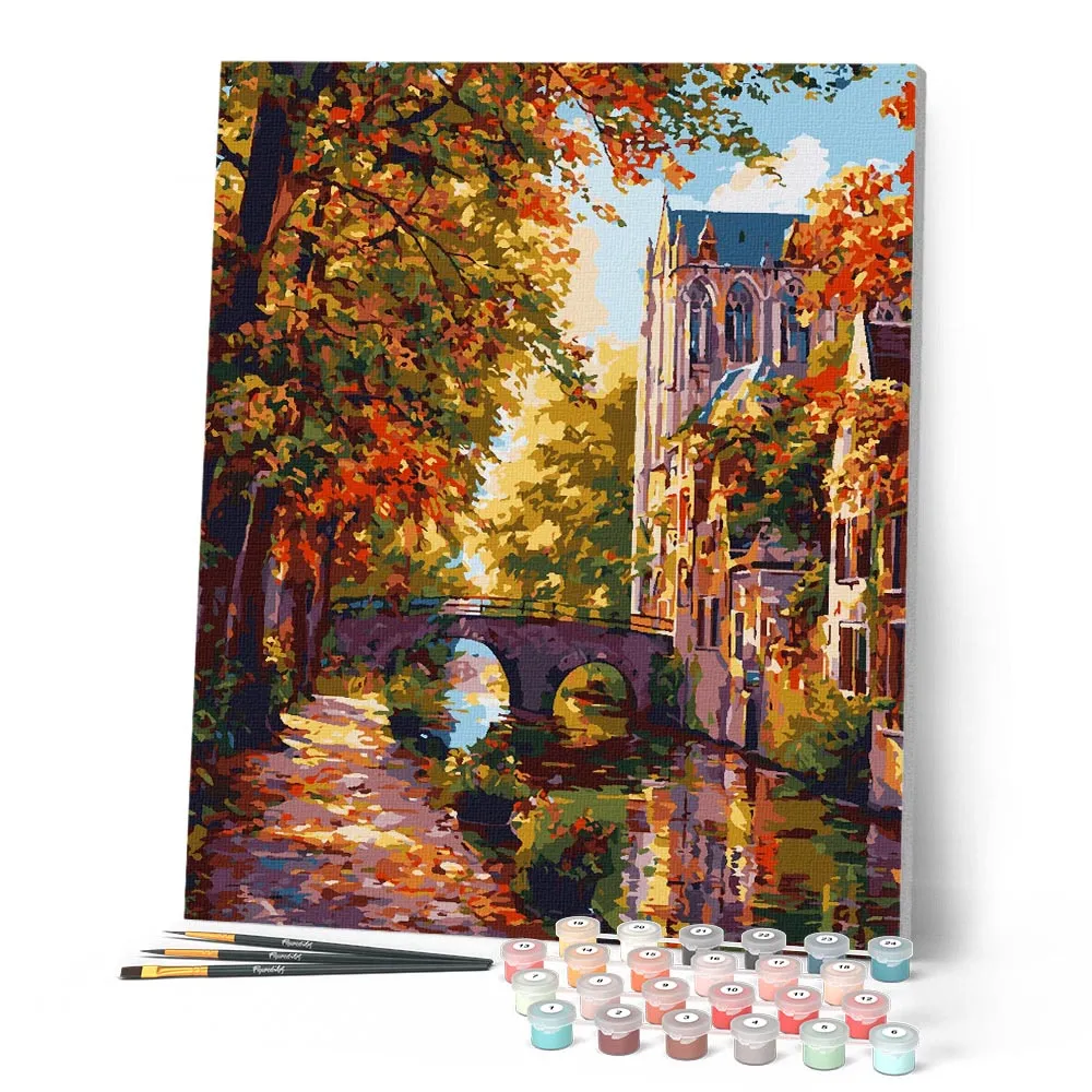 Figured'Art Rivierdorp in de herfst schilderen op nummer 40x50 cm gevorderd