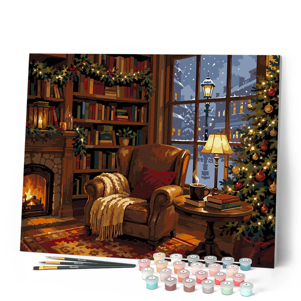 Figured'Art Kerst bij de open haard schilderen op nummer 40x50cm