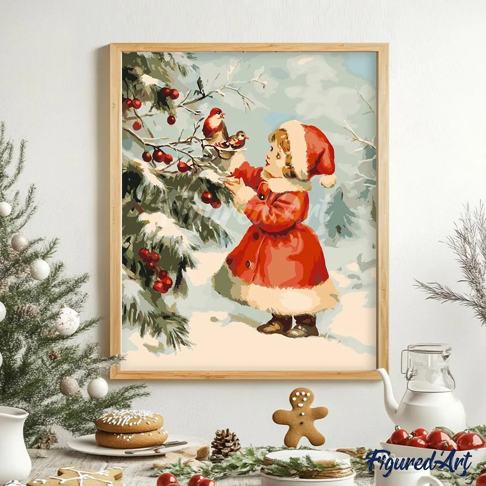 Figured'Art Schattig Kerstmeisje 2 schilderen op nummer 40x50 vintage