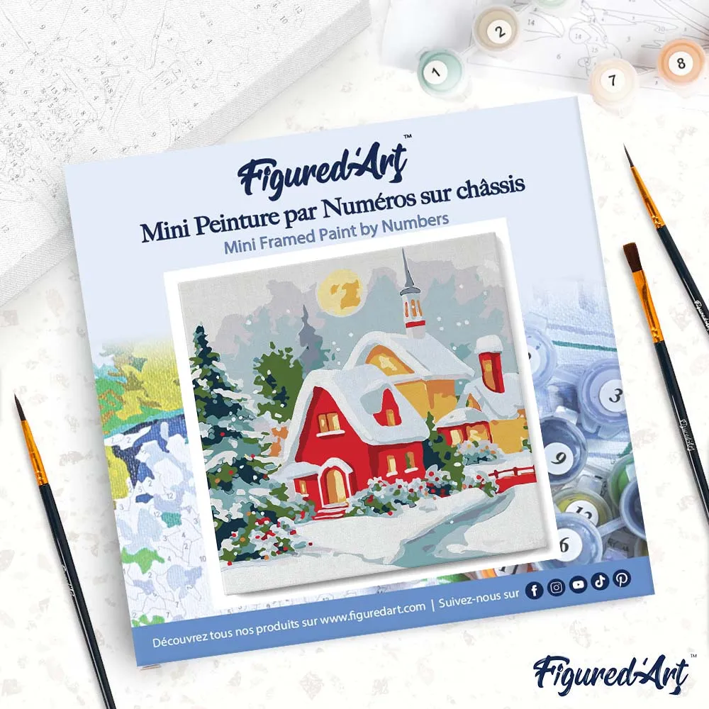 Figured'Art Mini Rood Huis in de Winter schilderen op nummer 20x20