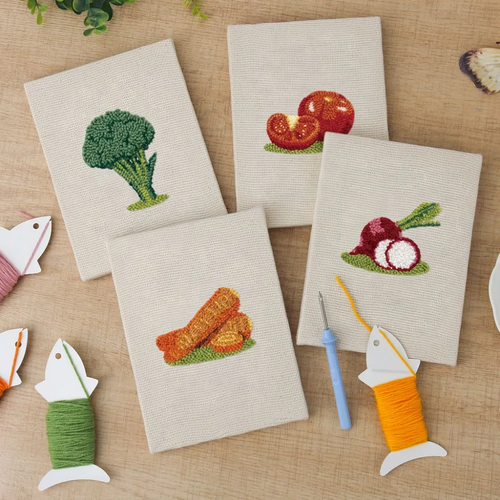 Figured'Art Vers en Knapperig Punch Needle Set 4 stuks met frame