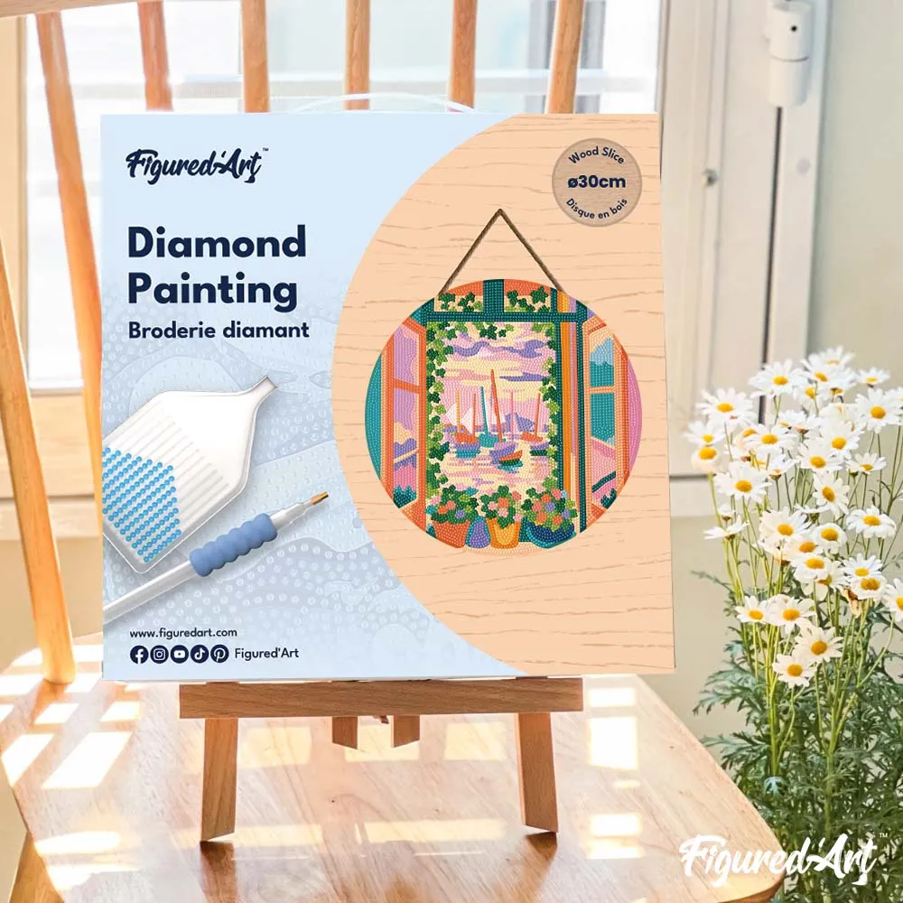 Figured'Art Het open raam Matisse diamond painting houten schijf 30cm