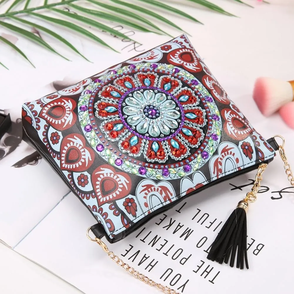 Figured'Art Karmozijnrood Mandala diamond painting handtas 18x15 cm
