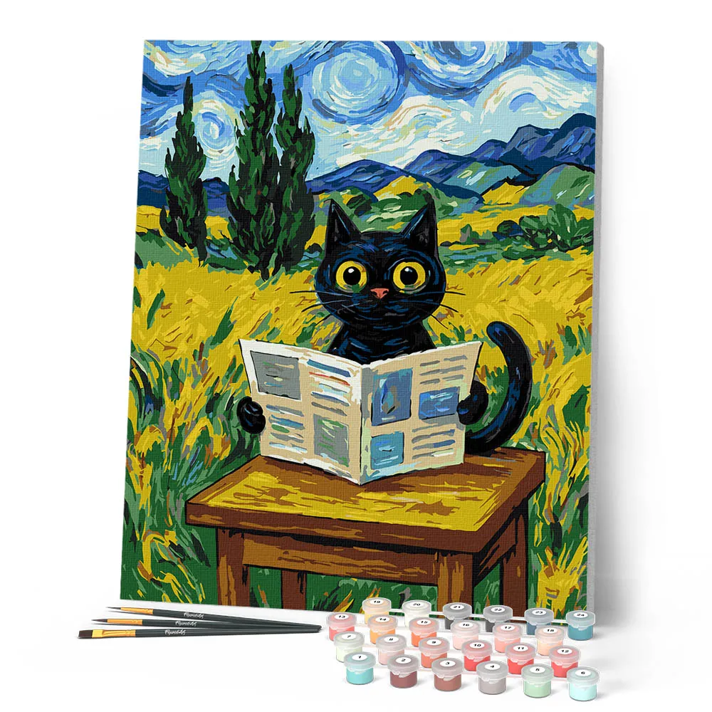 Figured'Art Van Goghs nieuwsgierige kat schilderen op nummer 40x50 cm gevorderd
