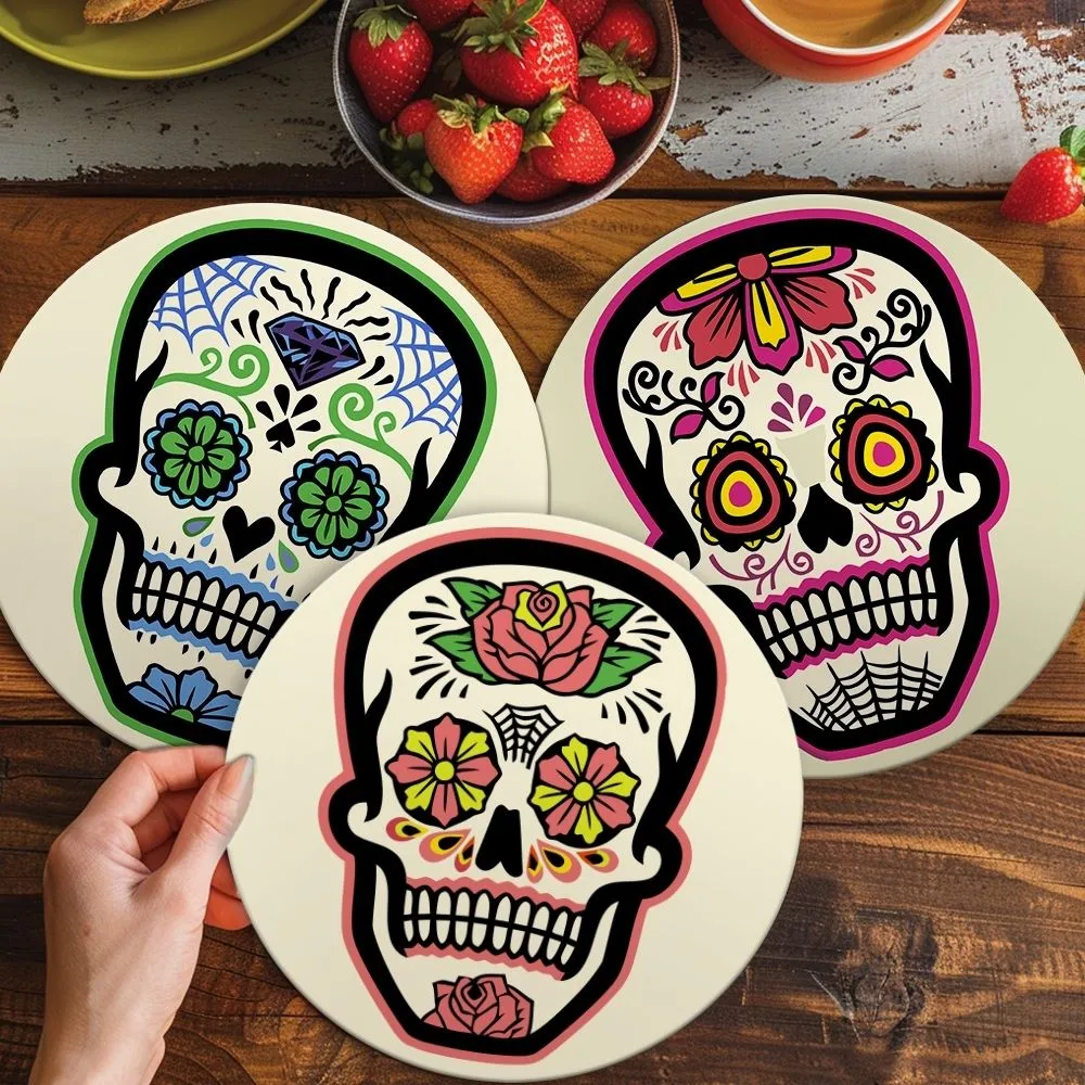 Figured'Art Kleurrijke Doodshoofd placemats schilderen op nummer 20cm 6 stuks
