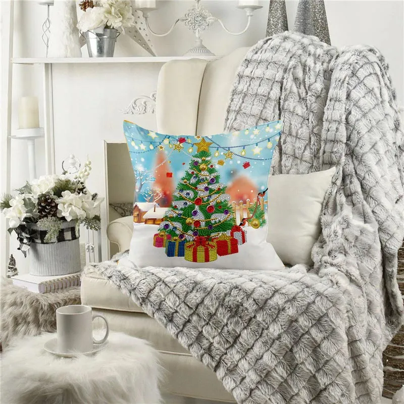 Figured'Art Kerstboom kussenhoes diamond painting 30x30 cm kerst