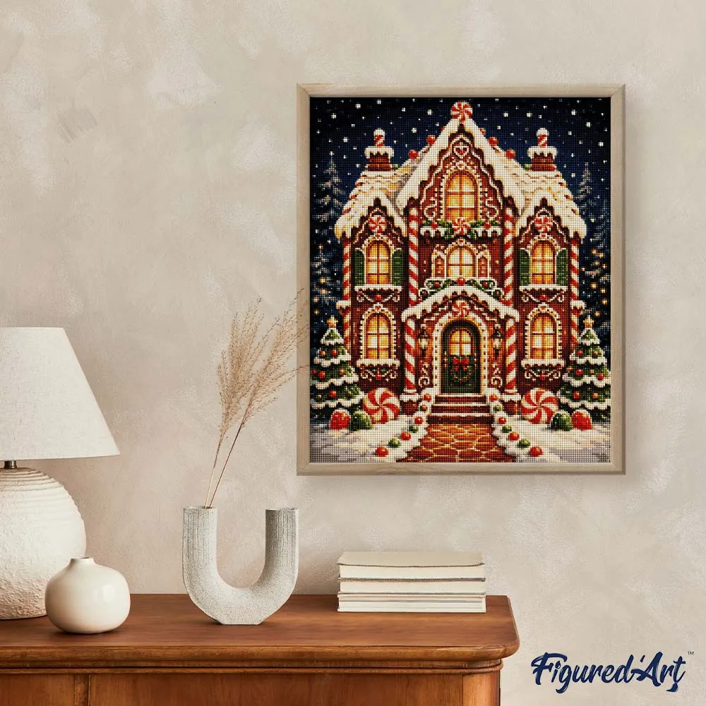 Figured'Art Kersthuisje van peperkoek diamond painting full drill