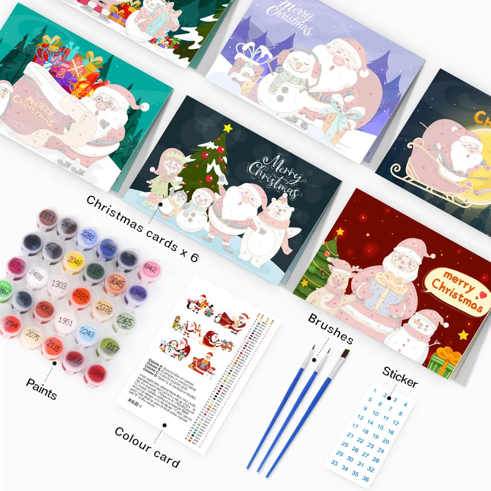 Figured'Art Kerstkaarten Schilderen op Nummer Set 6 stuks DIY