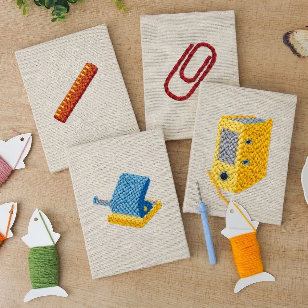 Figured'Art Kantoor en Bureau punch needle set 4 stuks met frame