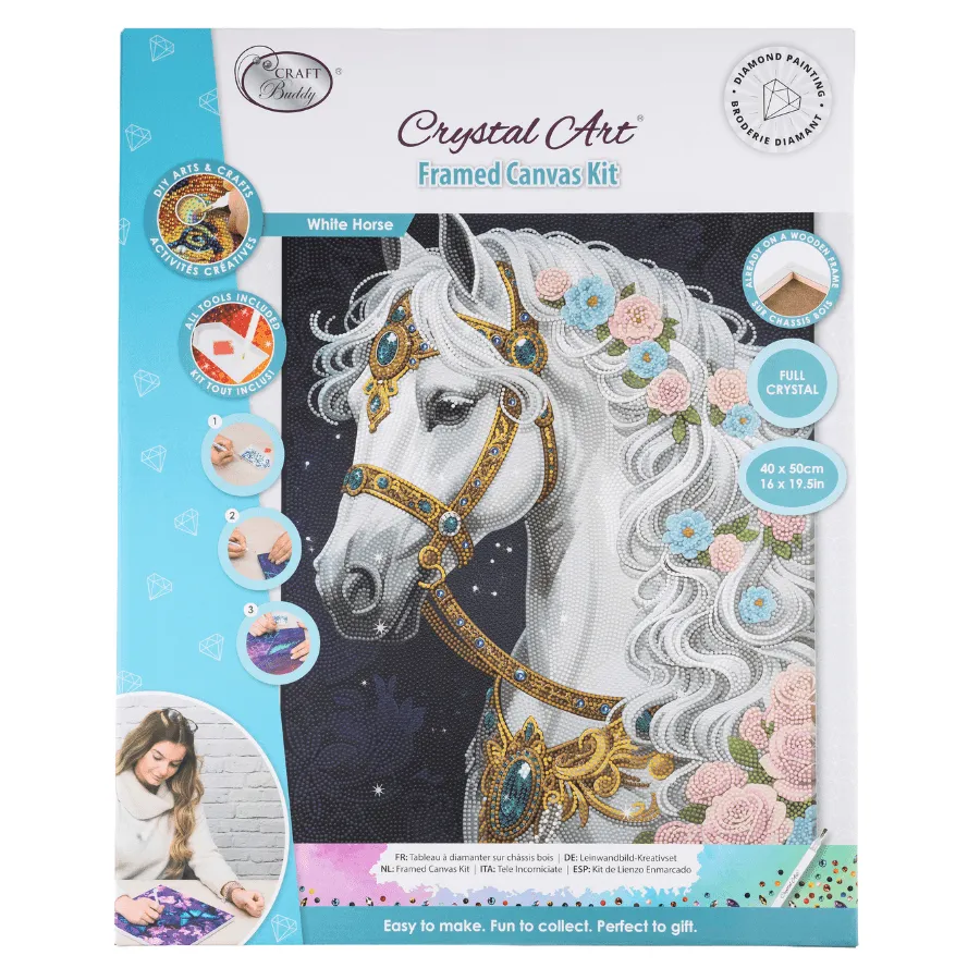 Craft Buddy Crystal Art White Horse diamond painting 40x50cm volledig