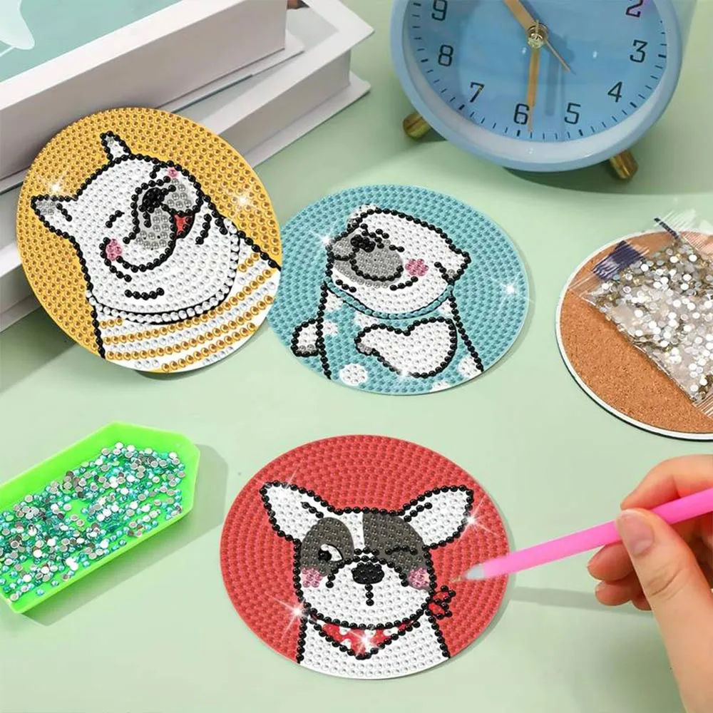 Figured'Art Gelukkige Honden diamond painting onderzetters 8 stuks