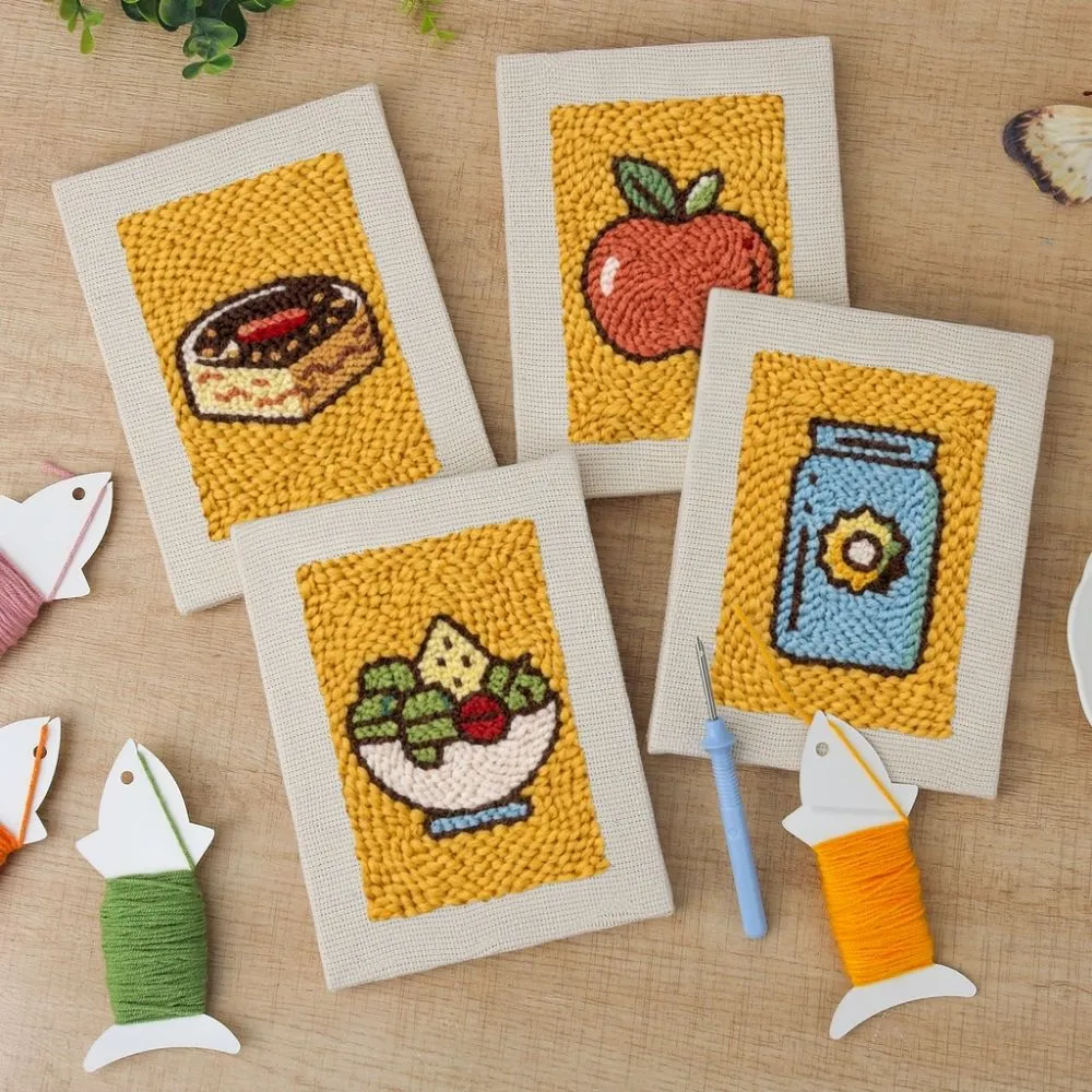 Figured'Art Lunchpauze punch needle set 4 stuks met frame keuken 15x20 cm