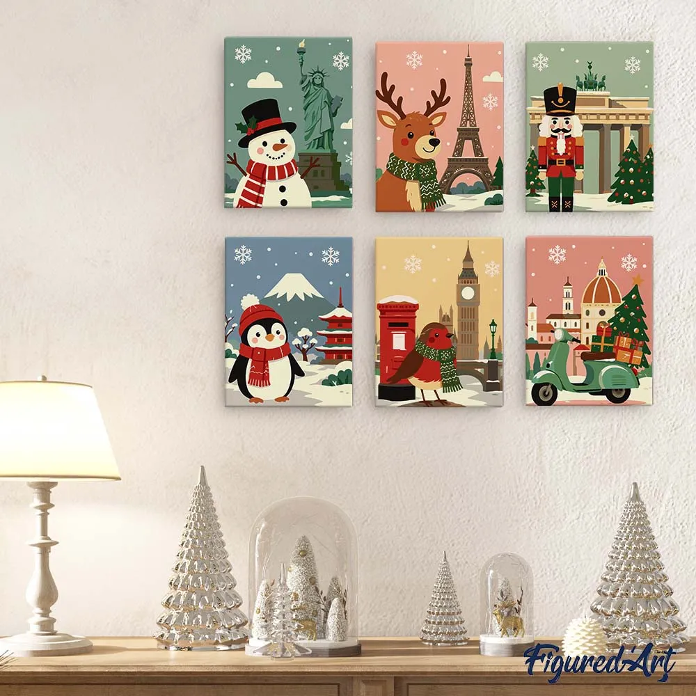 Figured'Art Mini Vakantiebestemmingen schilderen op nummer 15x20cm 6 stuks steden