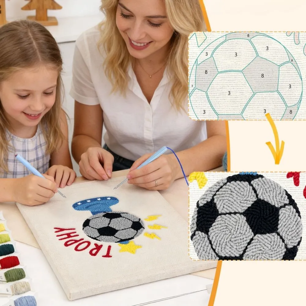 Figured'Art Voetbaltrofee punch needle pakket met frame