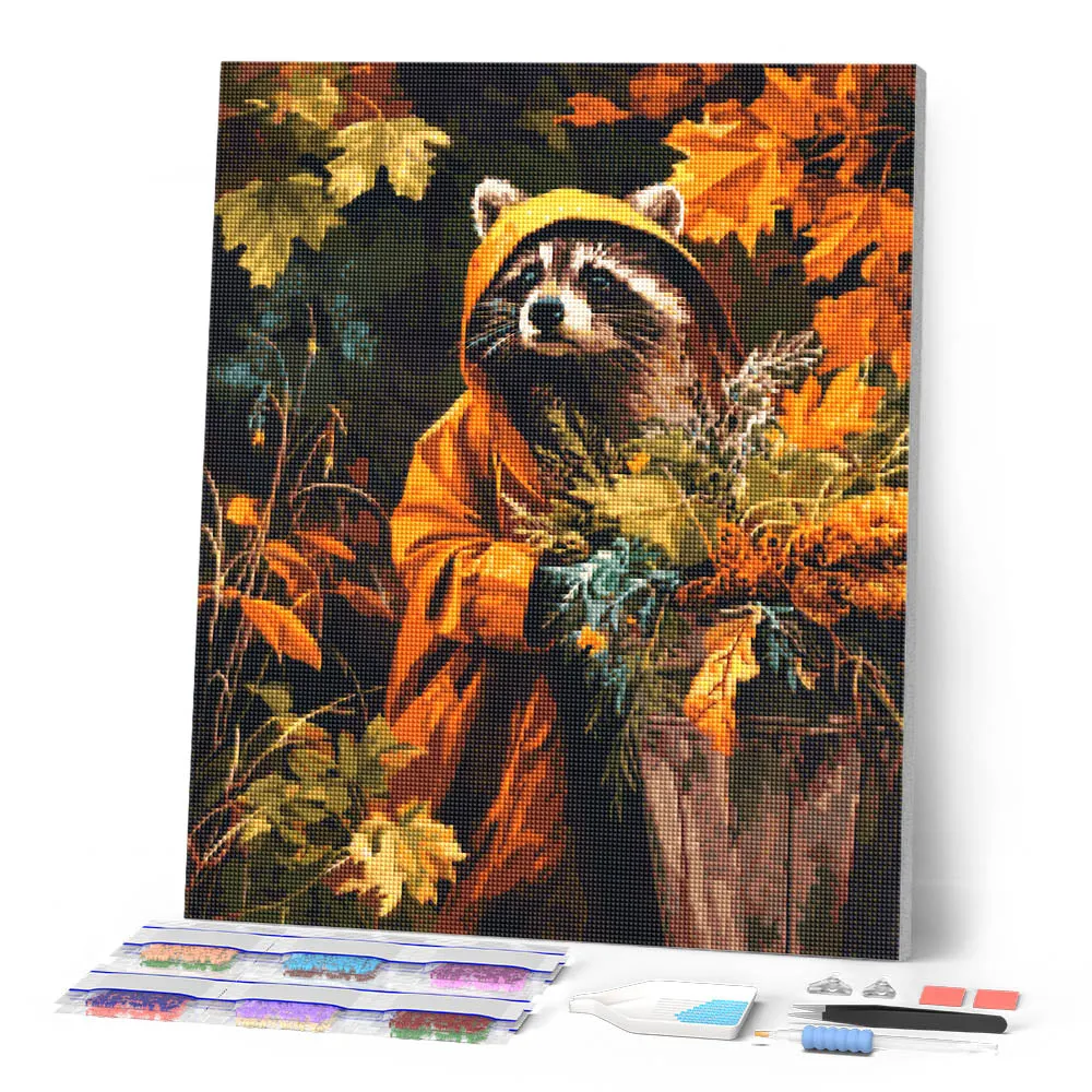 Figured'Art Wasbeer in regenjas diamond painting 40x50 cm dieren