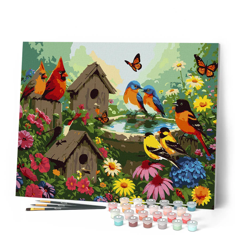 Figured'Art Tuin van vogelgezang schilderen op nummer 40x50 cm vogels
